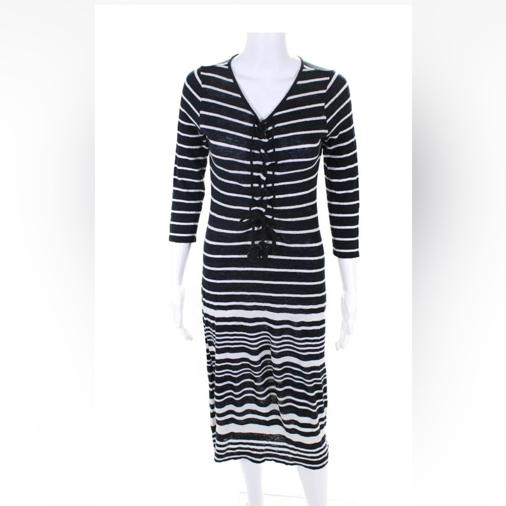 Calypso St Barth striped linen midi dress size small navy and cream